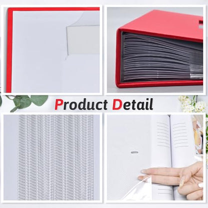 Popotop Photo Album 4x6 300 Photos with Writing Space, Leather Cover Album with Display Picture Window, Photo Book for Wedding Family Baby Gift - color: Red, size: 300 Pockets