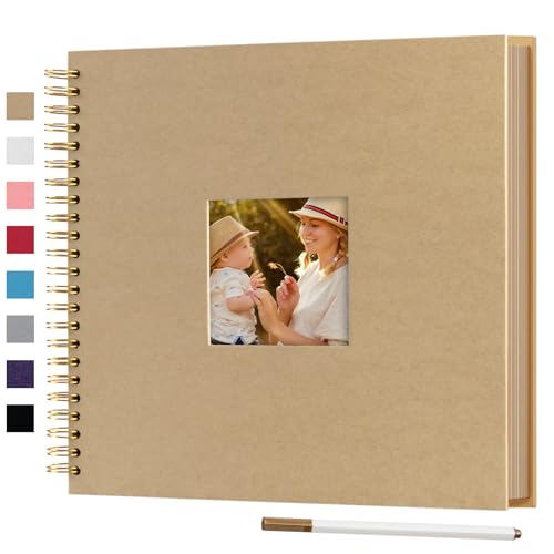 12 x 12 Inch Large DIY Scrapbook Photo Album with Window 80 Pages,Brown | Scrap Book with Craft Paper, Scrapbooking Albums, Memory Book for Weeding, Family, Travel, Baby Shower - color: Brown, size: 12 x 12 inch