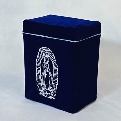 Velvet Urn Bag with TSA Approved Cremation Container | Holds Cremated Ashes of Human Adult | For Use in a Niche or Ground Burial | Fits the Crowne Burial Urn Vault (Navy with Our Lady) - color: Navy With Our Lady