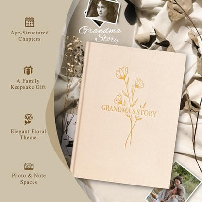 Lanpn Grandma Life Story Book Journal with 260+ Prompts, Linen Hardcover Grandmother Guided Journal Memory Keepsake Book to Fill Out, Birthday Mother's Day Christmas Gift for Grandmas, Beige - color: Beige