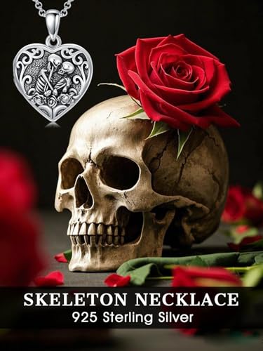 Personalized Heart Locket Necklace That Holds Pictures 925 Sterling Silver Custom Photo Lockets Necklaces Jewelry Gifts for Family Women Lover - color: Skull, style: Locket Only