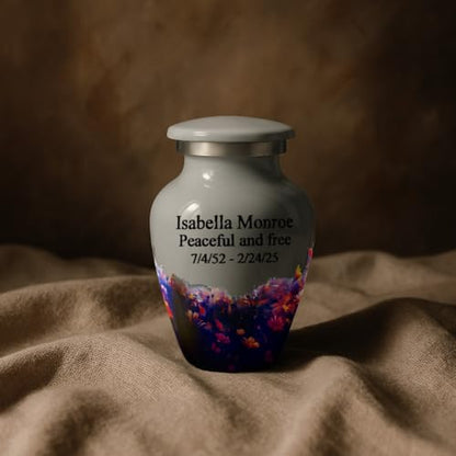 Gray Mini Urn for Ashes – Butterfly Design with Personalized Back Text – Small Handcrafted Cremation Keepsake – Includes Velvet Bag – Holds 0.3 oz – Made in USA - color: Personalize Gray, size: Small