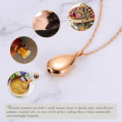 uxcell Drop Cremation Necklace Waterproof Keepsake Pendant with Funnel Kit for Ashes - color: Rose Gold
