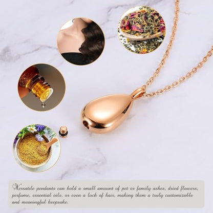 uxcell Drop Cremation Necklace Waterproof Keepsake Pendant with Funnel Kit for Ashes - color: Rose Gold