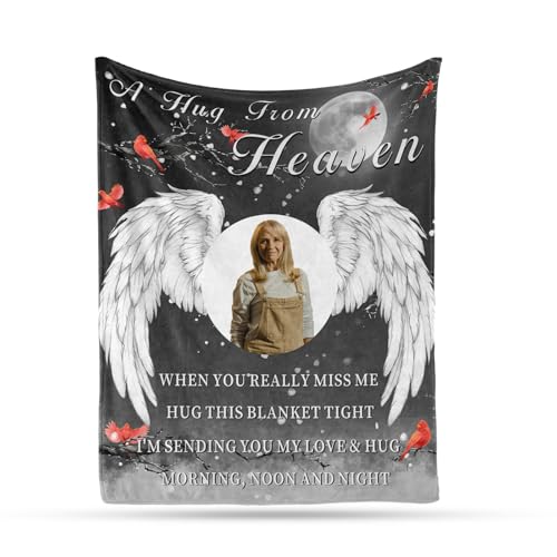 Arovene Ship Next Day, Custom Memorial Blanket with Photo - Printed in USA, A Hug from Heaven Blanket, Personalized Sympathy Gifts for Loss of Loved One Dad Mom Husband Wife Friend Dog Memorial Gifts - color: Style 04