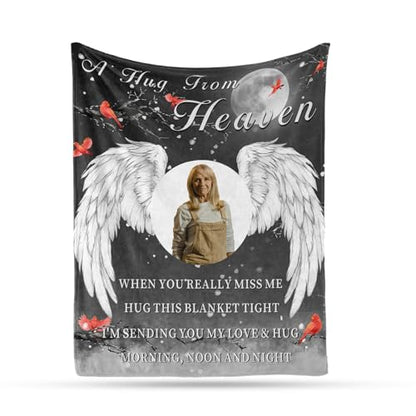 Arovene Ship Next Day, Custom Memorial Blanket with Photo - Printed in USA, A Hug from Heaven Blanket, Personalized Sympathy Gifts for Loss of Loved One Dad Mom Husband Wife Friend Dog Memorial Gifts - color: Style 04
