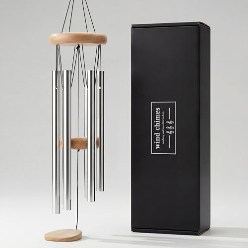 Memorial Wind Chimes, 25" Silver 6-Tube Tuned, Rust-Proof Garden | Memorial sympathy gift for loss of loved one. 25" silver wind chime with 6 tuned tubes. Rust-proof garden decor