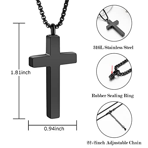 Dletay Cremation Necklace for Ashes Stainless Steel Cross Pendant Urn Necklace Memorial Keepsake Jewelry for Men Women - color: Black
