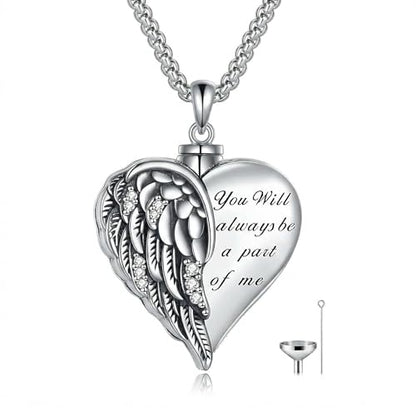Urn Necklace for Ashes Blue opal Cremation Necklace Keepsake Memory Jewelry for Ashes of Loved Ones Keepsake - style: Guardian Angel Wings