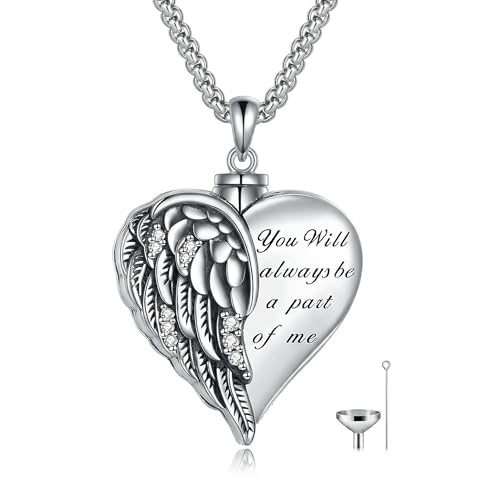 Urn Necklace for Ashes Blue opal Cremation Necklace Keepsake Memory Jewelry for Ashes of Loved Ones Keepsake - style: Guardian Angel Wings