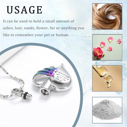 Imrsanl Heart Cremation Urn Necklace Pendant for Human Ashes - A Piece of My Heart Lives in Heaven Memorial Keepsakes Cremation Jewelry - color: Colorful