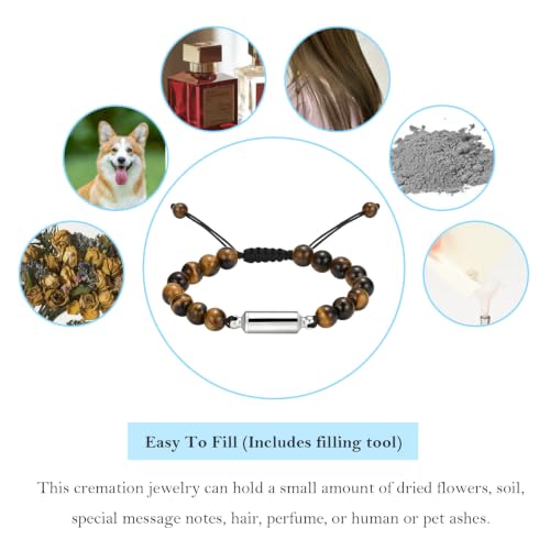 Hearbeingt Cremation Jewelry Urn Bracelet for Ashes Braided Rope Beads - color: Tiger Eye-Silver