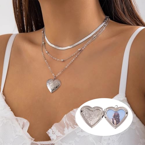 FASHEWELRY 10Pcs 316 Stainless Steel Locket Pendants Silver Heart Photo Frame Charms Heart Locket Charms for Necklaces DIY Memorial Necklace Making - color: Stainless Steel Color, Heart