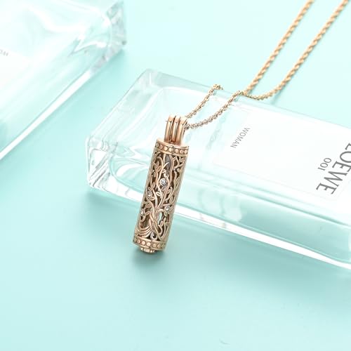 Tree of Life Urn Necklace for Women Men Cylinder Bar Memorial Ash Pendant | Tree of Life Cremation Jewelry,Stainless Steel Keepsakes Necklaces,Vial Ashes Pendant - color: Rosegold