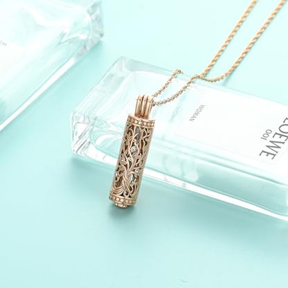 Tree of Life Urn Necklace for Women Men Cylinder Bar Memorial Ash Pendant | Tree of Life Cremation Jewelry,Stainless Steel Keepsakes Necklaces,Vial Ashes Pendant - color: Rosegold
