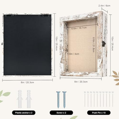 8×10 Shadow Box Frame, Linen Back, Glass Door, Hinge Display Case - color: Rustic White, size: 8×10
