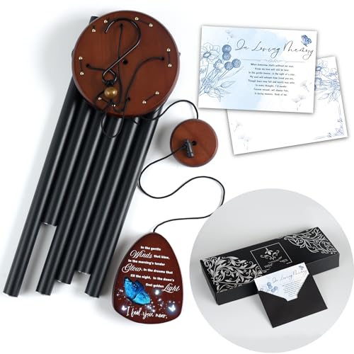Memorial Wind Chimes for Loss of Loved One, Windchimes in Memory of a Loved One, Sympathy Gift Baskets, Bereavement Condolence Gifts, Memorial Gifts for Loss of Mom, 32" Sympathy Blue Butterfly, Black - size: 32" Blue Butterfly