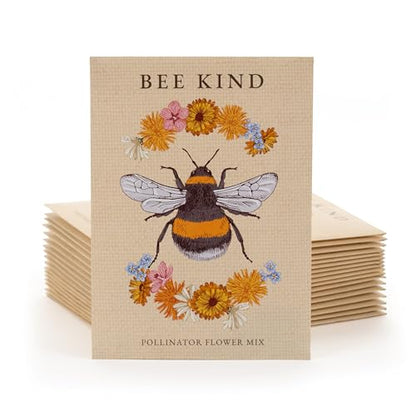 Bentley Seed Co. | Bee Kind Pollinator | Beautiful Bee Art | Environmental Favors Cards for Guests Seed Packets | Pollinator Wildflower Mix Seed Packets | Eco-Friendly Hand Out Gift | 25 Pack - style: Bee Kind