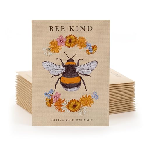 Bentley Seed Co. | Bee Kind Pollinator | Beautiful Bee Art | Environmental Favors Cards for Guests Seed Packets | Pollinator Wildflower Mix Seed Packets | Eco-Friendly Hand Out Gift | 25 Pack - style: Bee Kind