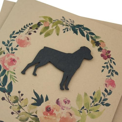Rottweiler Floral Wreath Sympathy Card | Handmade 5x7 Pet Condolences Greeting | Dog Silhouette Kraft Brown Base Card - color: Kraft Brown, style: Rottweiler