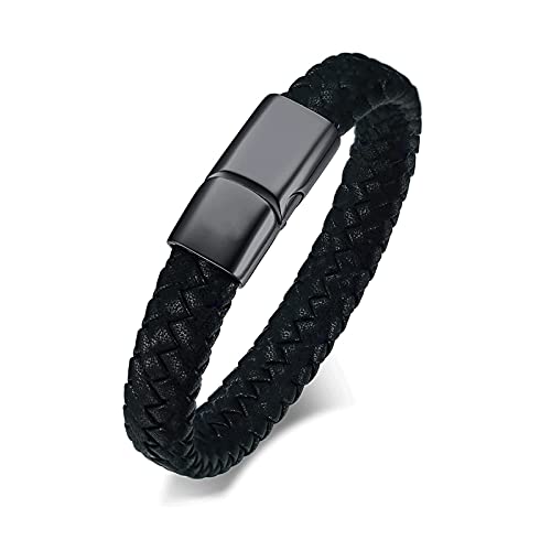 zeqingjw Cremation Memorial Urn Bracelet Made of Genuine Leather, Stainless Steel Cremation Bangle Keepsake Urn Bracelet for Ashes - color: Black-20CM/7.87inch