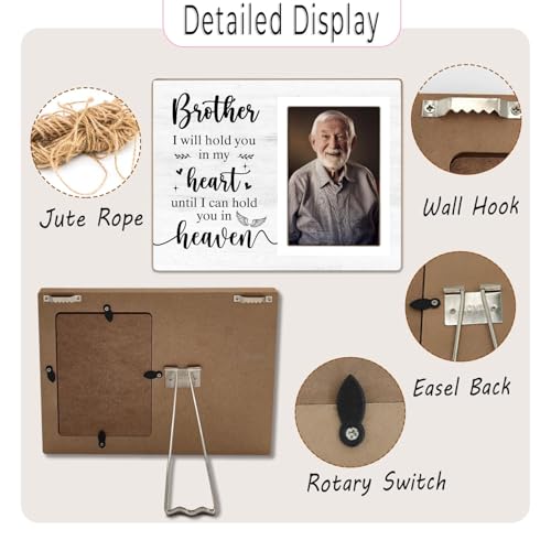 Memorial Photo Frame, Sympathy Gifts for Loss of Brother, in My Heart, in Loving Memory Wooden Picture Frame, Bereavement Remembrance Funeral Passed AWay Condolence Gifts(White-Brother, 4 x 6 Photo) - color: White-Brother