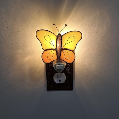 Gift Essentials Yellow Butterfly Plug-in Night Light - Stained Glass | Yellow Butterfly Stained Glass Plug-in Nightlight with On/Off Rocker Switch. Includes One 4-Watt Replaceable Warm-Glow Bulb. - color: Yellow Butterfly