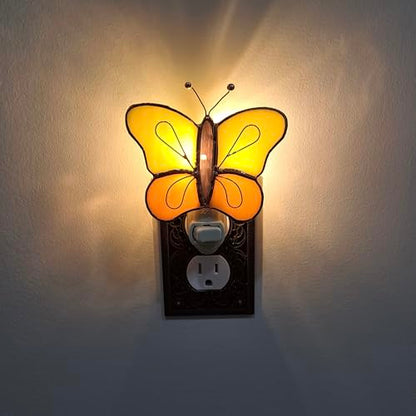 Gift Essentials Yellow Butterfly Plug-in Night Light - Stained Glass | Yellow Butterfly Stained Glass Plug-in Nightlight with On/Off Rocker Switch. Includes One 4-Watt Replaceable Warm-Glow Bulb. - color: Yellow Butterfly