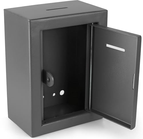 Metal Charity Donation Box - Secure Steel Collection Box with Front Slot, Easy Wall Mount, 8.5x6.5x4" Gray - color: Grey, size: Wall Mount Box