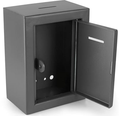 Metal Charity Donation Box - Secure Steel Collection Box with Front Slot, Easy Wall Mount, 8.5x6.5x4" Gray - color: Grey, size: Wall Mount Box