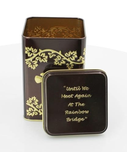 Rainbow Bridge Cremation Urn Tins Set - Small, Medium, Large - Nesting Memorial Containers with Gold Paw Prints and Ivy Design - Pet Ashes and Keepsakes