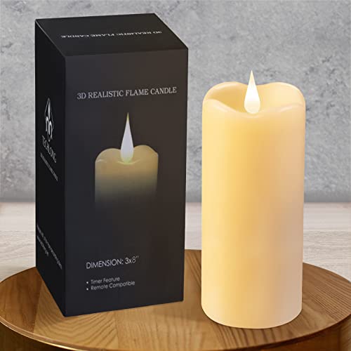 TECHLONG Flickering Flameless Candles with 3D Moving Flame, Last 1000+ Hours Battery Operated Candles with Timer, Ivory Real Wax Pillar Electric LED Candle for Wedding Christmas Party/3" x 8" - color: Style A, size: 3" x 8"