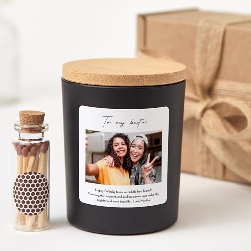 Custom Photo Candle Gift | Personalized Text | Soy Wax Candle with Picture Upload | Gift Box for Any Occasion-White/Cedarwood & Jasmine - color: White