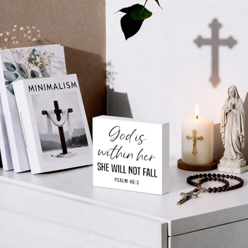 Rustic Wooden Sign, God Is Within Her, 5x5inch, Religious Decorative Sign - color: Christian 12