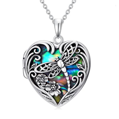 JKR Heart Picture Locket Necklace for Women That Holds Pictures Jewelry | Memorial Necklace with Picture Anniversary Birthday Gift for Women Wife Mom Girlfriend - color: Dragonfly