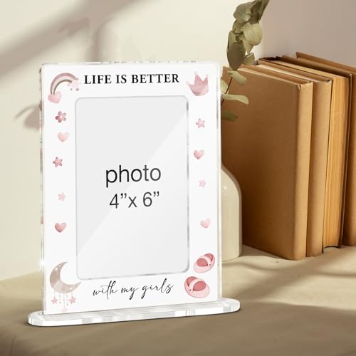 Mom Daughter Picture Frame, Girl Mother Gifts for Birthday Christmas Mothers Day, Life Is Better with My Girls Acrylic Picture Frames 4 x 6 Inch Photo - color: W-My Girls