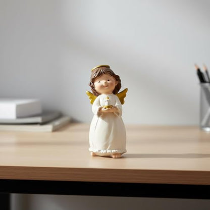 Angel Figurine Holding Candle Plate, Guardian Angel Decor, 4.92 Inch | Hand-painted resin angel with candle detail for shelves and desks; a comforting gift for women, sympathy and remembrance