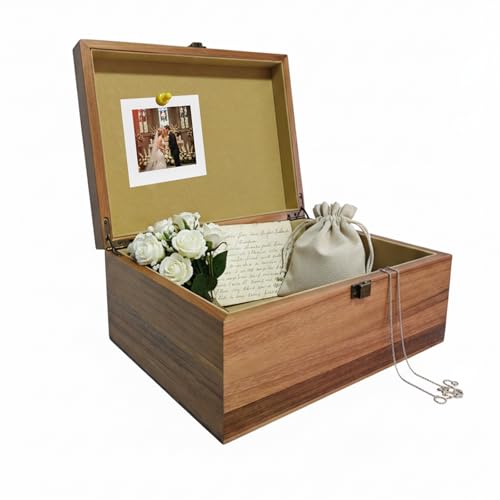 Large Acacia Keepsake Box with Magnetic Photo Display,Memory Storage Box