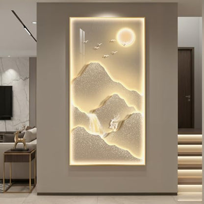 Large Framed LED Modern Luxury Mountain Wall Art for Living Room, 30x60 In - color: Gold