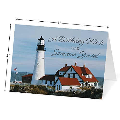 Current Waterside Happy Birthday Greeting Card Set - Value Pack of 20 Cards With White Envelopes, 10 Tropical Beach Lighthouse Designs, Large 5" x 7" Assortment - color: Waterside