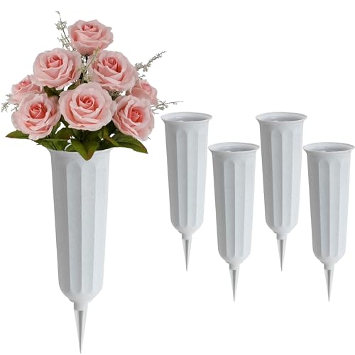 Black Duck Brand Set of White Cemetery Vases - 9.75"x3" Including Stake - White to Blend with Memorial Stone (4) - color: White