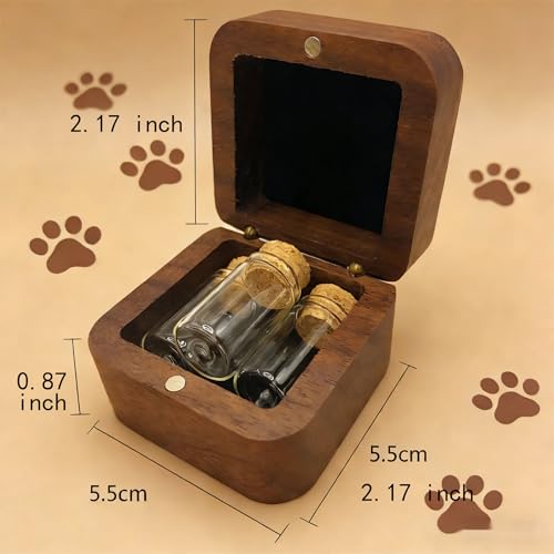 Pet Memorial Keepsake for Loss of Dog or Cat, Wooden Pet Ashes Box with 3 Glass Vials, Pet Remembrance Gift for Hair, Ashes, Teeth – Pet Loss Sympathy Gifts