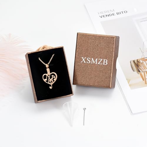 XSMZB Music Note Cremation Urn Necklace for Ashes of Loved One Heart Memorial Locket Hold Ashes Keepsake Pendant for Women Men - color: Rose Gold