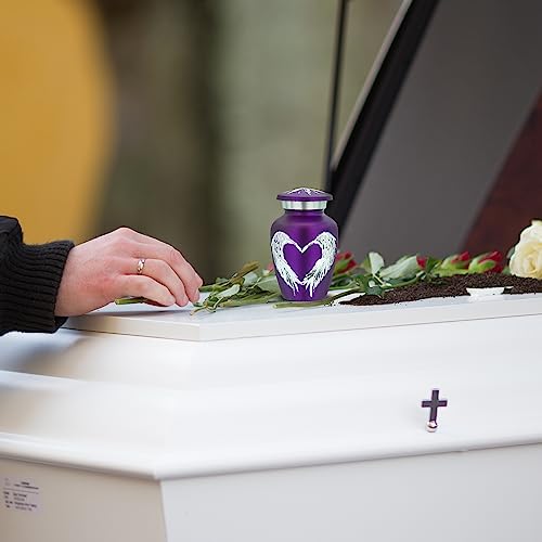 Purple Small Urns for Human Ashes - Angel Wings & Heart Mini Urns - Cremation Keepsakes urns for Ashes - Ash Holders – Urn -ERN - Tiny Urns for Men - Miniature Urn - (Single) - color: Purple
