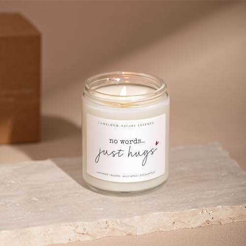 LUMELOOM Sympathy Gifts for Loss of Loved One- 9oz Lavender Scented Candle | Memorial Gifts, No Words Just Hugs, Bereavement, Grief, Think of You, Miscarriage, Get Well Candle for Women, Soy Wax