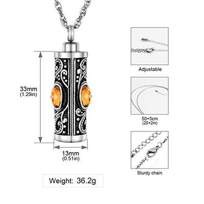 XIUDA Crystal Cremation Urn Necklace for Ashes Keepsake Stainless Steel Memorial Pendant with Flower - color: Yellow