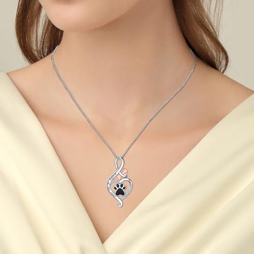 Sterling Silver Cat Necklace Jewelry Memorial Gifts for Cat Lovers | Cat Pendant Necklace ，Cute Dainty Animal Remembrance Jewelry Birthday Gifts for Cat Mom Her Women - style: Paw Print Necklace