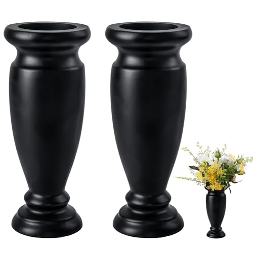 Cemetery Vase, Resin Grave Vase Memorial Flowers Vases for Home Tabletop, Artificial or Fresh Flowers, Cemetery Grave Headstone Decorations (2Pcs, Black), No Draining Holes - color: Black