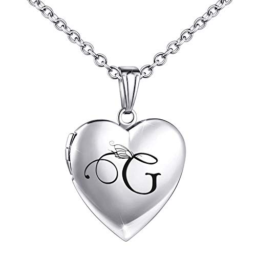 MUERDOU Butterfly Locket Necklace that Holds Pictures Initial Alphabet Letter Heart Shaped Photo Memory Locket Pendant Necklace - style: G