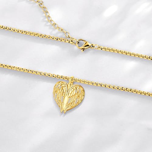 Angel Wings Necklace 925 Sterling Silver Guardian Angel Nurse RN Caduceus Pendant Charm Crystal Angel Jewelry Gifts for Women - style: E-Angel Wings Urn (Golden)